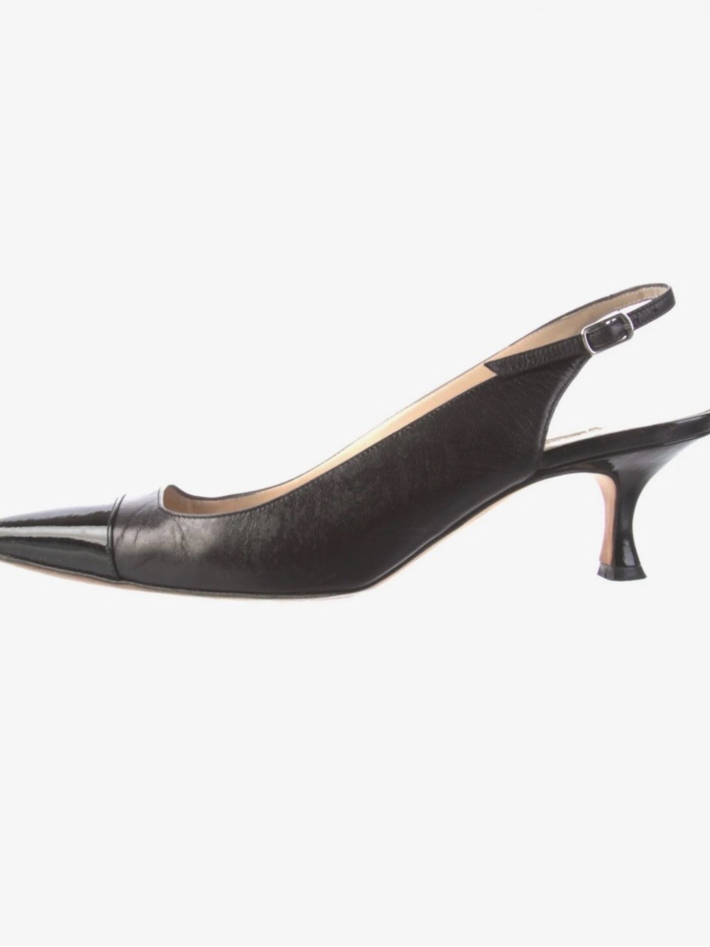 Manolo Blahnik Black Leather Pointed Slingback Heel